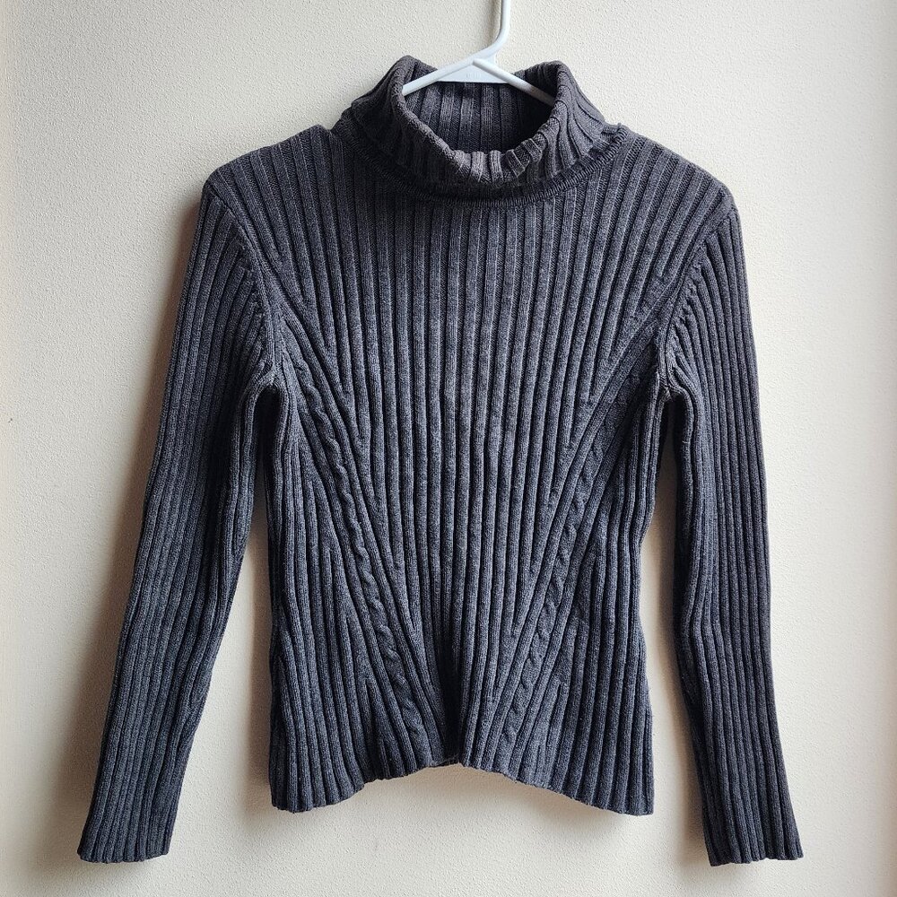 Style & Co. Dark Gray Ribbed Cropped Turtleneck Size Petite Small